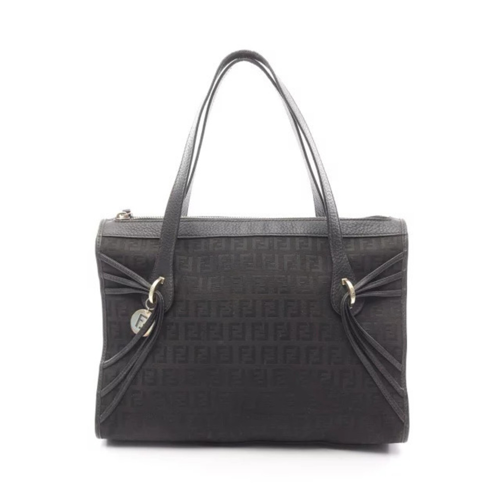 Fendi Zucchino Handbag Canvas Leather Brown Black